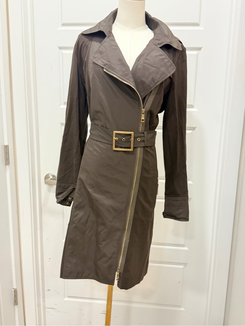 Per Se Dark Brown Classic Belted with Stretch Panels Versatile Collar Coat - Picture 3 of 15
